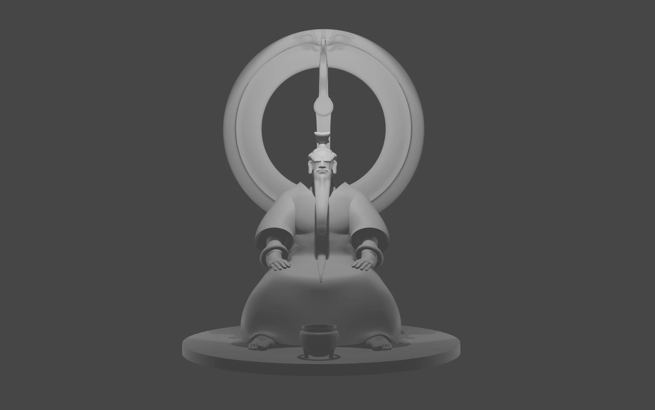 Seated Huangdi visualization with a circular backdrop and sword