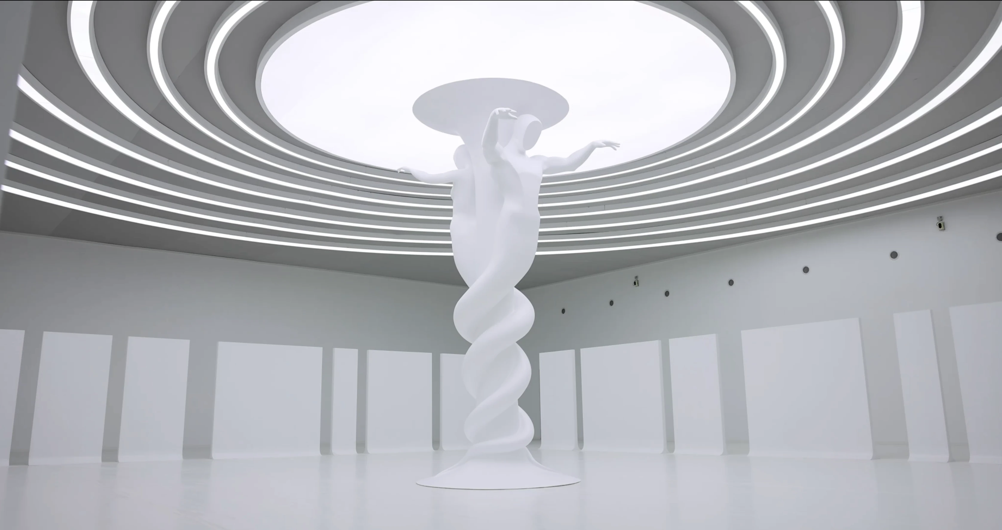 Fuxi, Nuwa and Jianmu visualized in an interior atrium