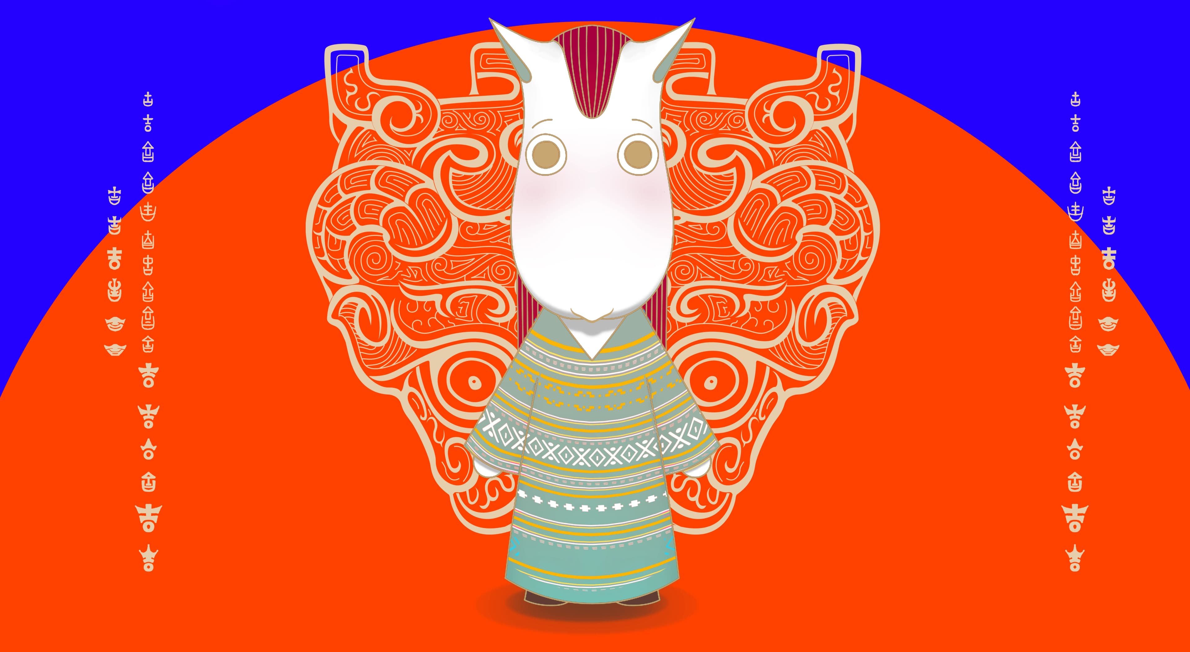 Ji Liang graphic character with patterned background