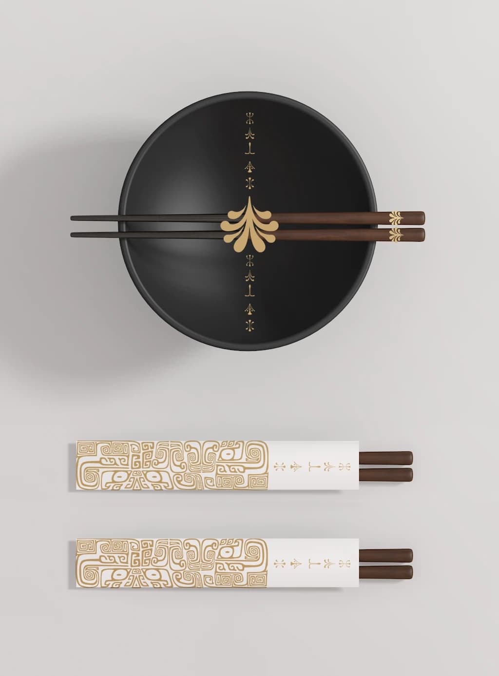 Black tableware and patterned chopstick design